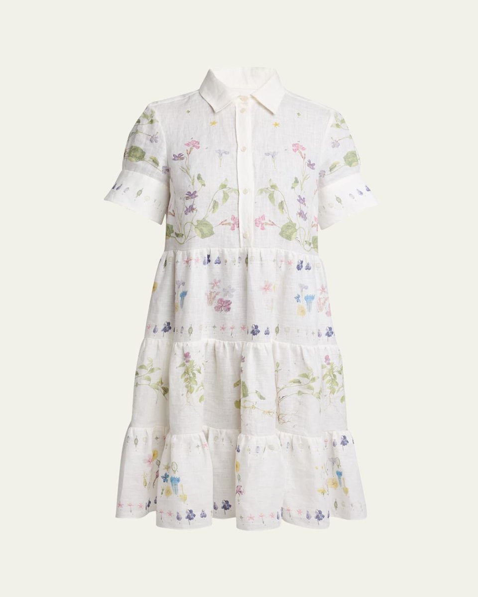 Floral Tiered Linen Shirt Dress